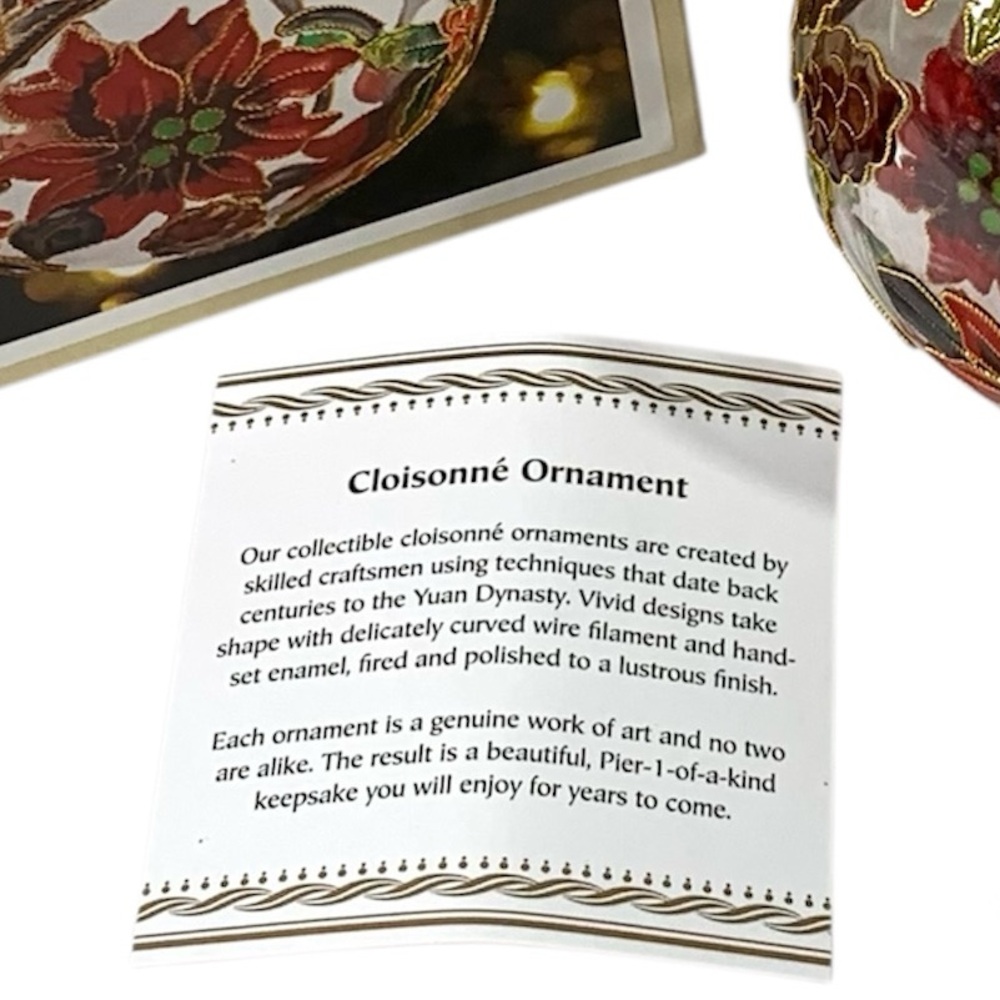 Pier 1 Imports Cloisonné Glass Poinsettia Ball Ornament Christmas Handcrafted - Picture 3 of 3